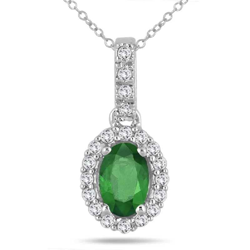 unique heart pendant necklace for women -6x4MM Oval Emerald and Diamond Halo Pendant in 10K White Gold