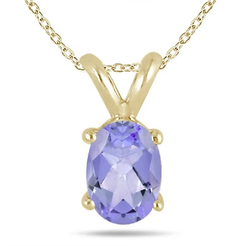 silver pendant necklace with charm for brides -6x4mm Oval Tanzanite Pendant in 14k Yellow Gold