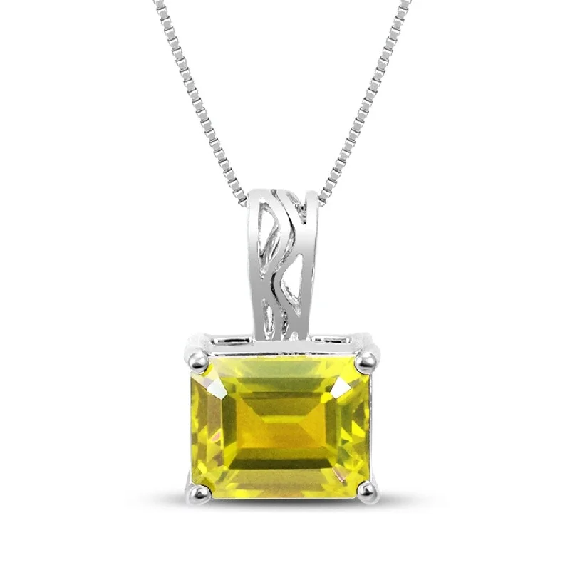 trendy silver pendant necklace for women -8x10 Emerald Cut Lemon Quartz Pendant in .925 Sterling Silver