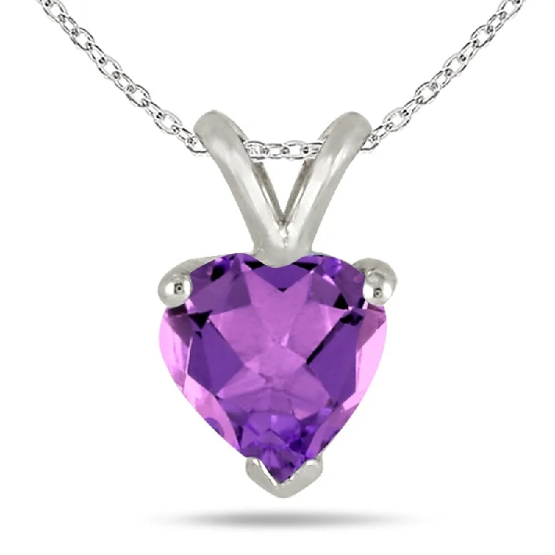 gemstone pendant necklace with letter engraving -All-Natural Genuine 6 mm, Heart Shape Amethyst pendant set in 14k White Gold