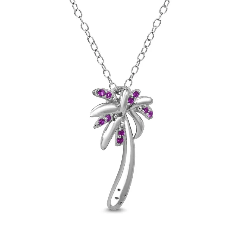 personalized silver pendant necklace for mom -Amethyst Palm Tree Pendant in .925 Sterling Silver