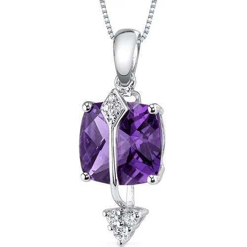 adjustable pendant necklace for women with charm -Amethyst and Diamond Pendant Necklace 14K White Gold 2.06 Carats Cushion Cut