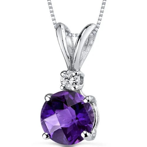 silver heart pendant necklace with gemstone -Amethyst and Diamond Pendant Necklace 14k White Gold 1 Carat Round