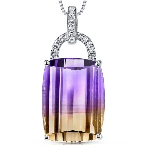 personalized initial pendant necklace with diamond -Ametrine Pendant Necklace 14 Karat White Gold Cushion 11 Carats