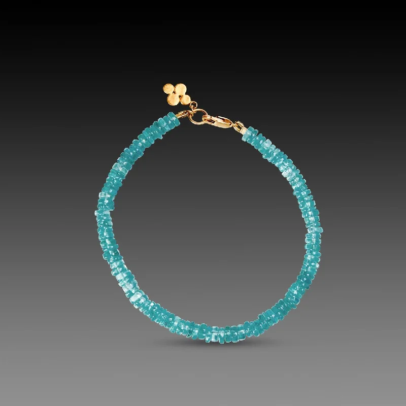 silver bracelet with initials for family gift-Apatite Bracelet with 22k Disk Charm