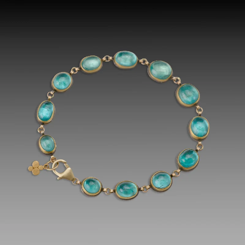 luxury bracelet with diamonds and engraved initials-Apatite Linked Bracelet with 22k Disk Charm