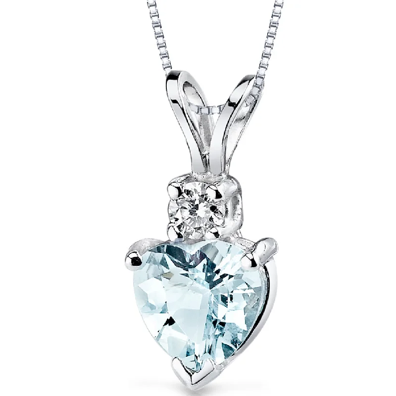 personalized bar pendant necklace gold -Aquamarine and Diamond Pendant Necklace 14K White Gold 0.70 Carat Heart Shape