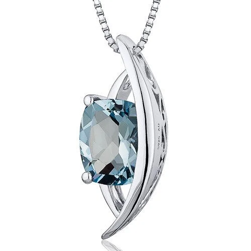 pendant necklace with personalized charm -Aquamarine Pendant Necklace Sterling Silver Radiant 1.25 Carat