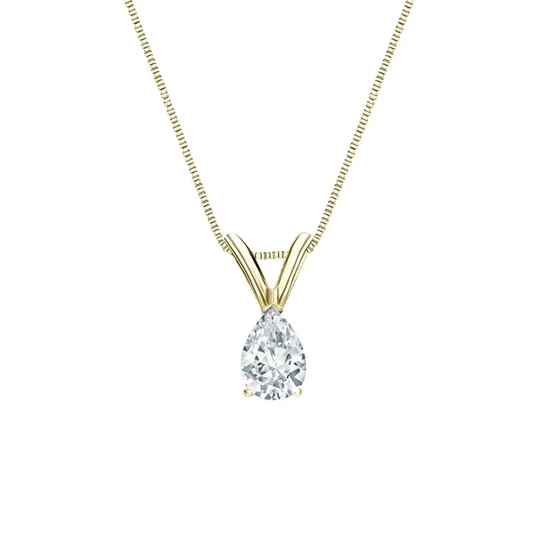 crystal pendant necklace with initial letters -Auriya 14-karat Gold 0.30ctw Pear Solitaire Lab Grown Diamond Necklace V-End (F-G VS) Prong - 0.3