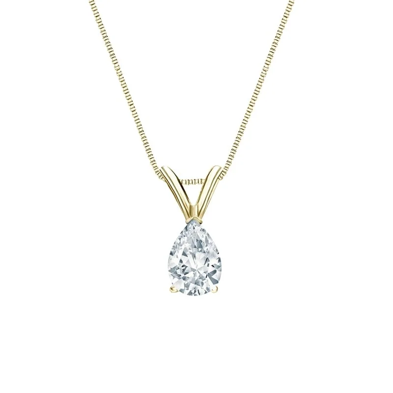 custom pendant necklace with star charm -Auriya 14-karat Gold 0.38ctw Pear Solitaire Lab Grown Diamond Necklace V-End (D-E VVS) Prong - 0.38