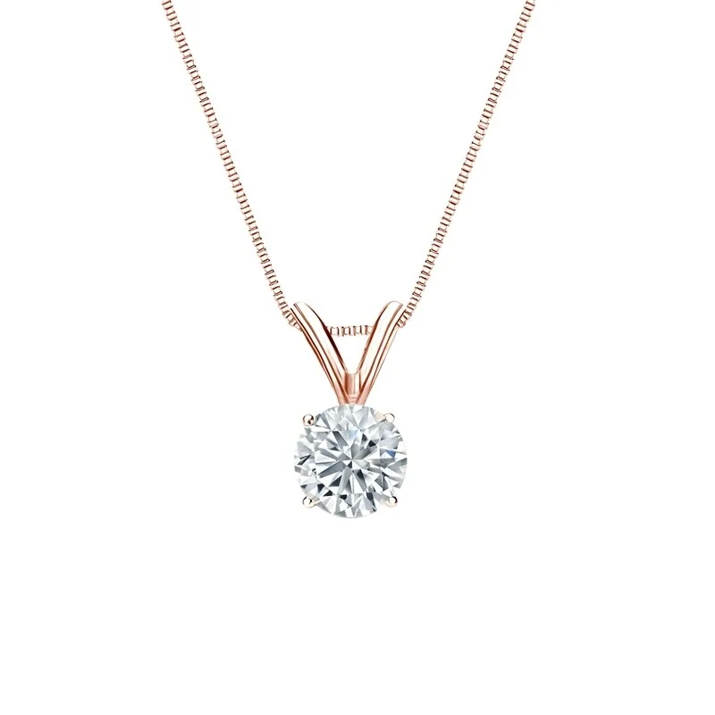 celestial pendant necklace with crystal -Auriya 14-karat Gold 0.45ctw Round Solitaire Lab Grown Diamond Necklace 4-Prong Basket (F-G VS) - 0.45