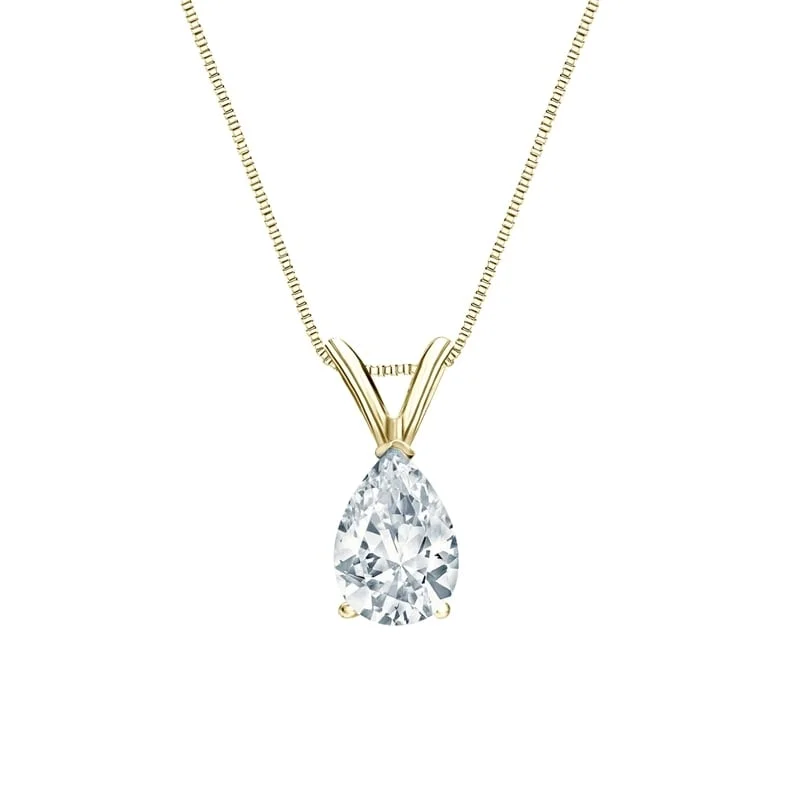 women’s pendant necklace with initials and gemstone -Auriya 14-karat Gold 0.60ctw Pear Solitaire Lab Grown Diamond Necklace V-End (F-G VS) Prong - 0.60