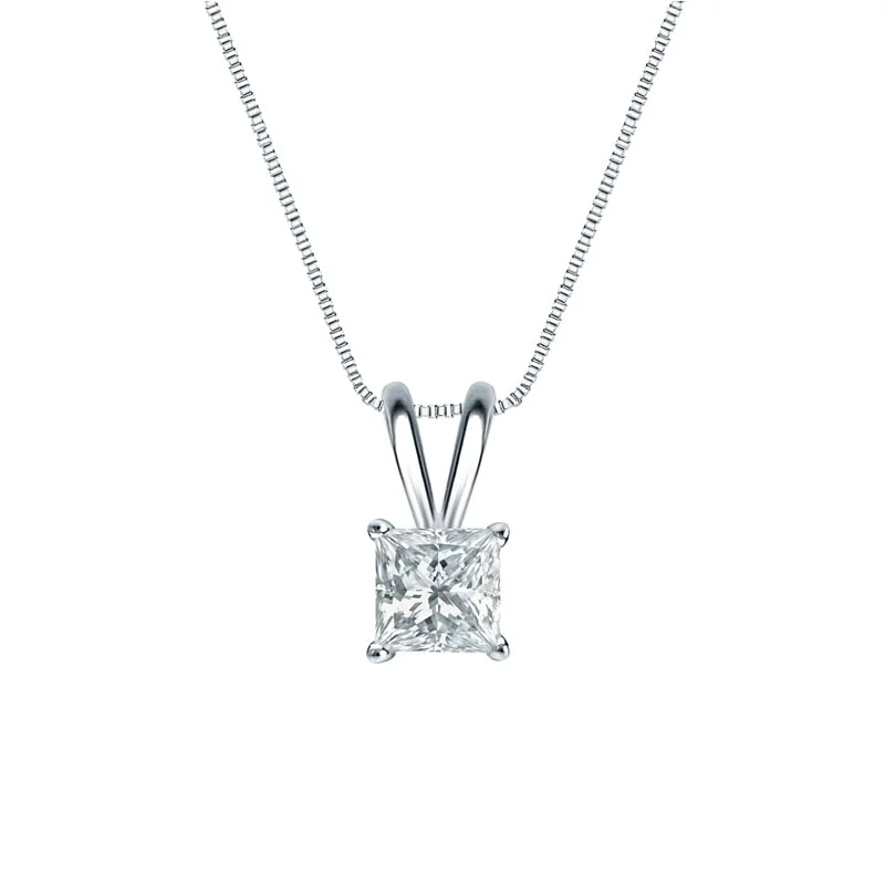 trendy heart pendant necklace with initials -Auriya 14-karat Gold 0.60ctw Princess Solitaire Lab Grown Diamond Necklace 4-Prong Basket (H-I VS) - 0.60