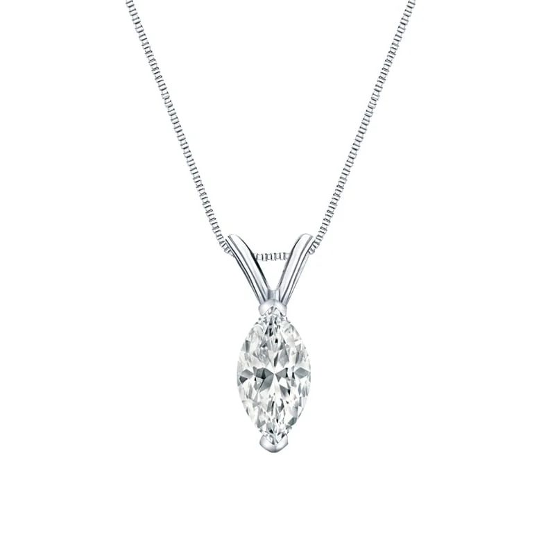 gold pendant necklace with charm and crystal -Auriya 14-karat Gold 0.75ctw Marquise Solitaire Lab Grown Diamond Necklace V-End Prong (H-I VS) - 0.75