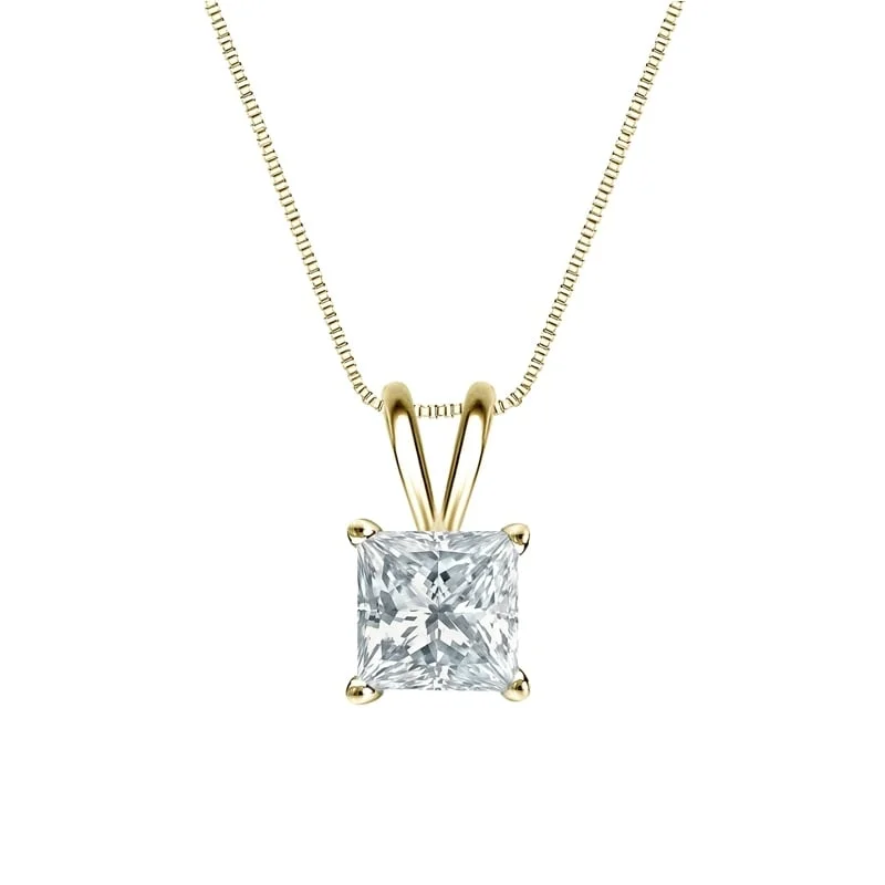 celestial moon pendant necklace gold -Auriya 14-karat Gold 0.90ctw Princess Solitaire Lab Grown Diamond Necklace 4-Prong Basket (H-I VS) - 0.90