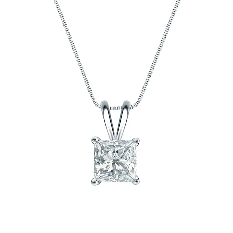 celestial crystal pendant necklace silver -Auriya 14-karat Gold 1.00ctw Princess Solitaire Lab Grown Diamond Necklace 4-Prong Basket (H-I VS) - 1