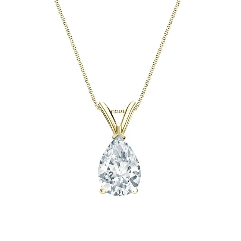 silver pendant necklace with charm and crystal -Auriya 14-karat Gold 5.00ctw Pear Solitaire Lab Grown Diamond Necklace V-End (H-I VS) Prong - 5