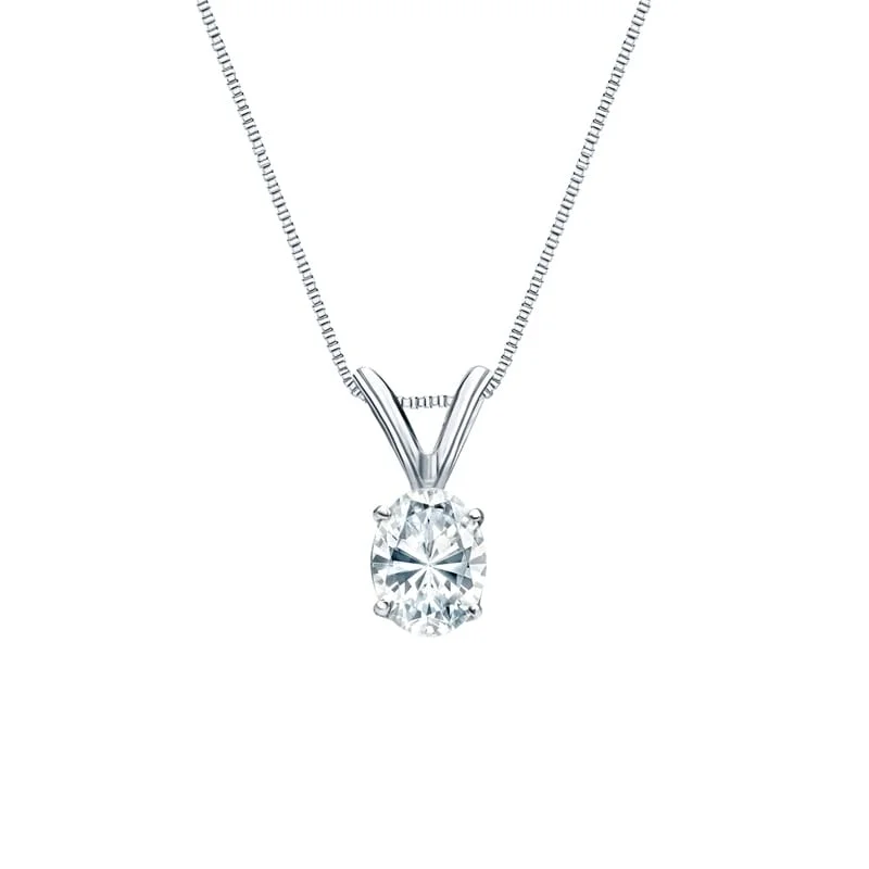 silver pendant necklace with crystal charm -Auriya 14k Gold 0.30ctw Oval Solitaire Lab Grown Diamond Necklace 4-Prong Basket (D-E VVS) - 0.3