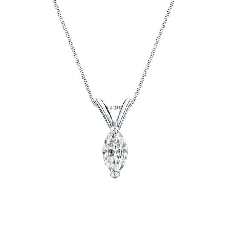 vintage crystal pendant necklace silver -Auriya 18-karat Gold 0.45ctw Marquise Solitaire Lab Grown Diamond Necklace V-End Prong (D-E VVS) - 0.45