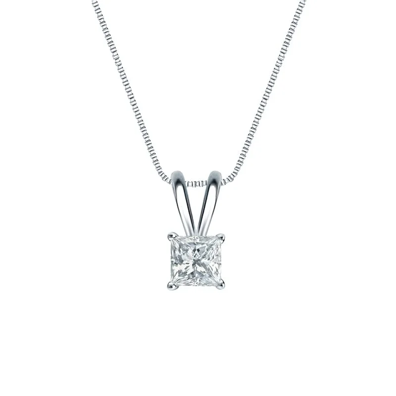 silver pendant necklace with heart and crystal -Auriya 18-karat Gold 0.45ctw Princess Solitaire Lab Grown Diamond Necklace 4-Prong Basket (H-I VS) - 0.45