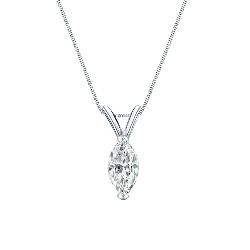 silver pendant necklace with crystal heart -Auriya 18-karat Gold 0.60ctw Marquise Solitaire Lab Grown Diamond Necklace V-End Prong (F-G VS) - 0.60