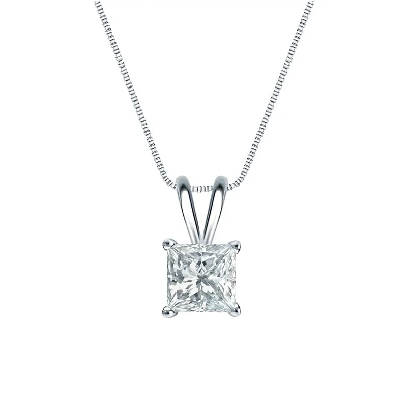 celestial pendant necklace with moon -Auriya 18-karat Gold 0.75ctw Princess Solitaire Lab Grown Diamond Necklace 4-Prong Basket (F-G VS) - 0.75