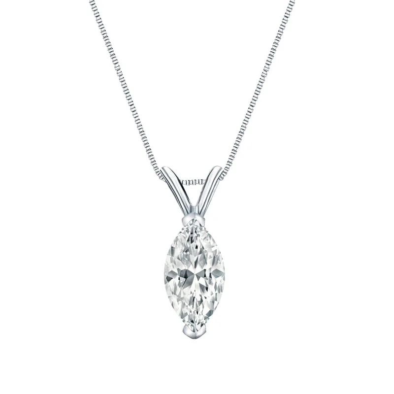 silver pendant necklace with heart and crystal -Auriya 18-karat Gold 1.25ctw Marquise Solitaire Lab Grown Diamond Necklace V-End Prong (F-G VS) - 1.25