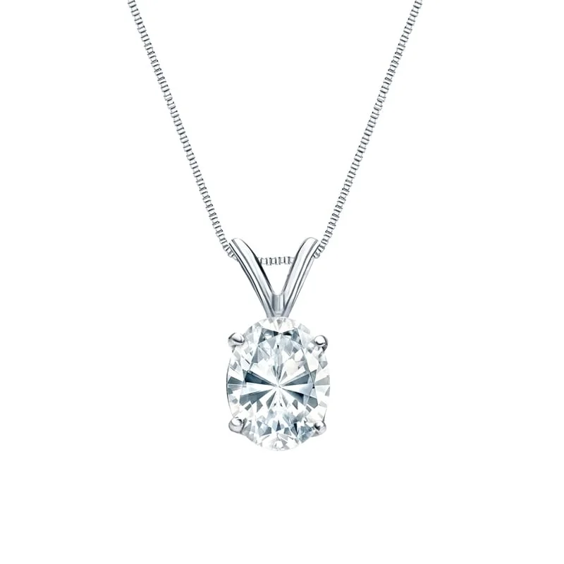 trendy silver pendant necklace with charm -Auriya 18k Gold 5.00ctw Oval Solitaire Lab Grown Diamond Necklace 4-Prong Basket (H-I VS) - 5