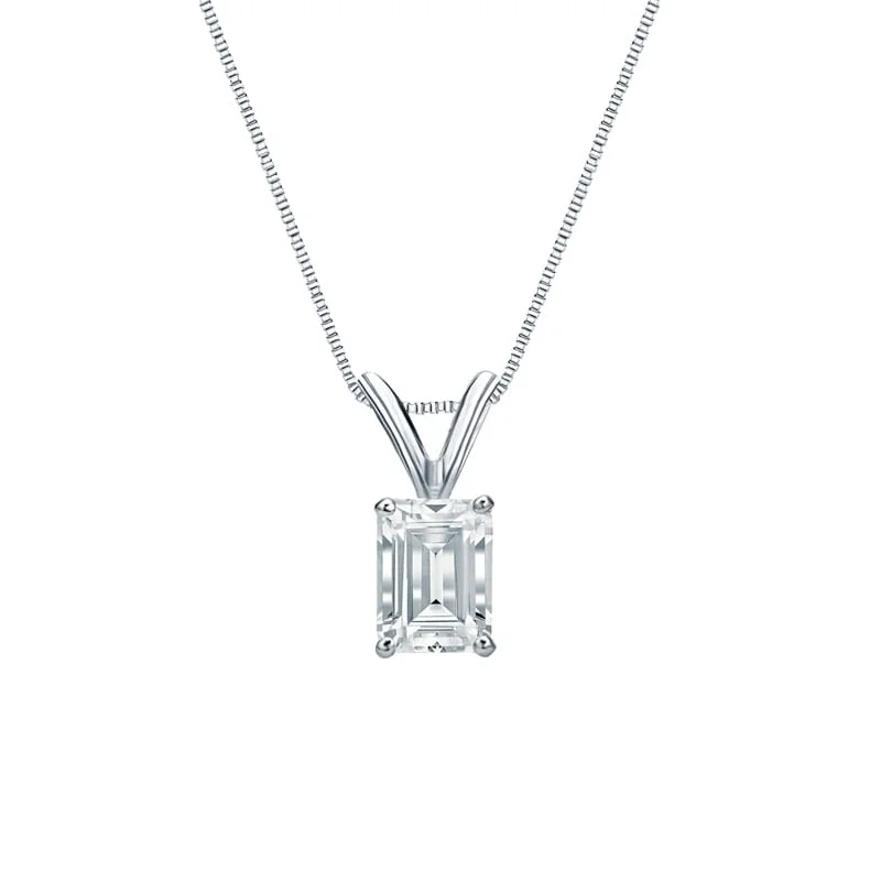 gemstone pendant necklace with letter engraving -Auriya Platinum 0.50ctw Emerald Solitaire Lab Grown Diamond Necklace 4-Prong Basket (H-I VS) - 0.5