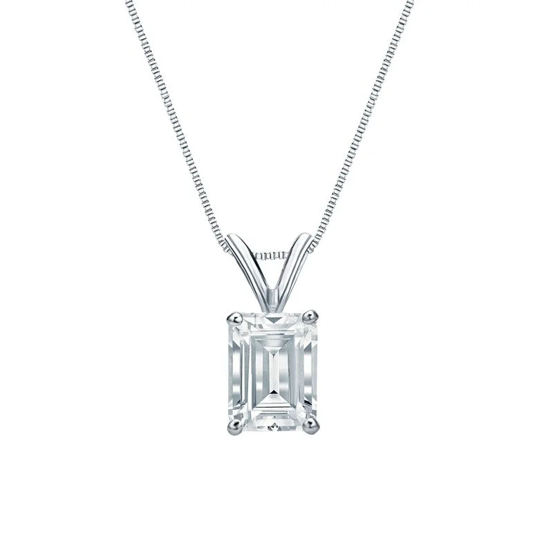 simple crystal pendant necklace with initial -Auriya Platinum 1.00ctw Emerald Solitaire Lab Grown Diamond Necklace 4-Prong Basket (D-E VVS) - 1