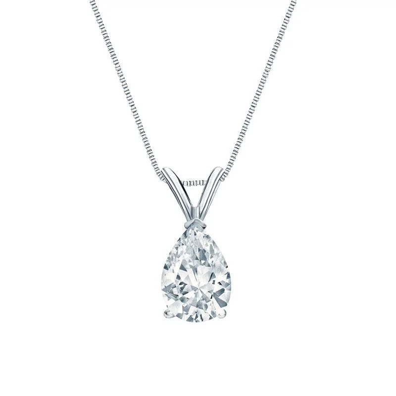 trendy pendant necklace with geometric design -Auriya Platinum 1.25ctw Pear Solitaire Lab Grown Diamond Necklace V-End (F-G VS) Prong - 1.25