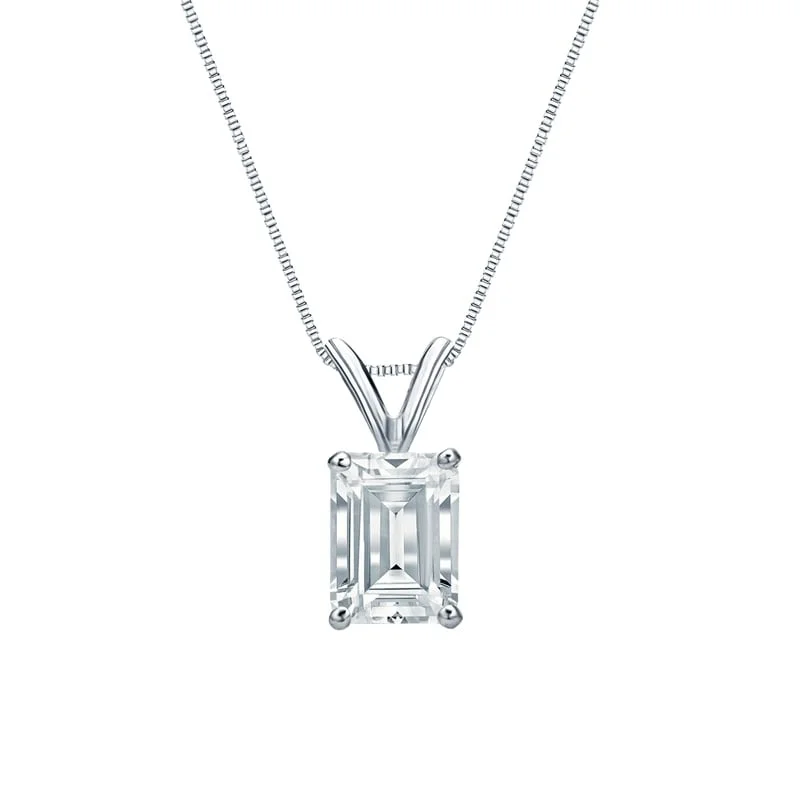 trendy pendant necklace with geometric design -Auriya Platinum 1.50ctw Emerald Solitaire Lab Grown Diamond Necklace 4-Prong Basket (F-G VS) - 1.5