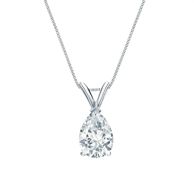 personalized pendant necklace for couples -Auriya Platinum 2.50ctw Pear Solitaire Lab Grown Diamond Necklace V-End (D-E VVS) Prong - 2.5