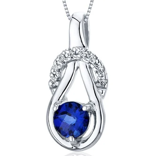 custom moon pendant necklace with name -Blue Sapphire Pendant Necklace Sterling Silver Round 0.75 Cts