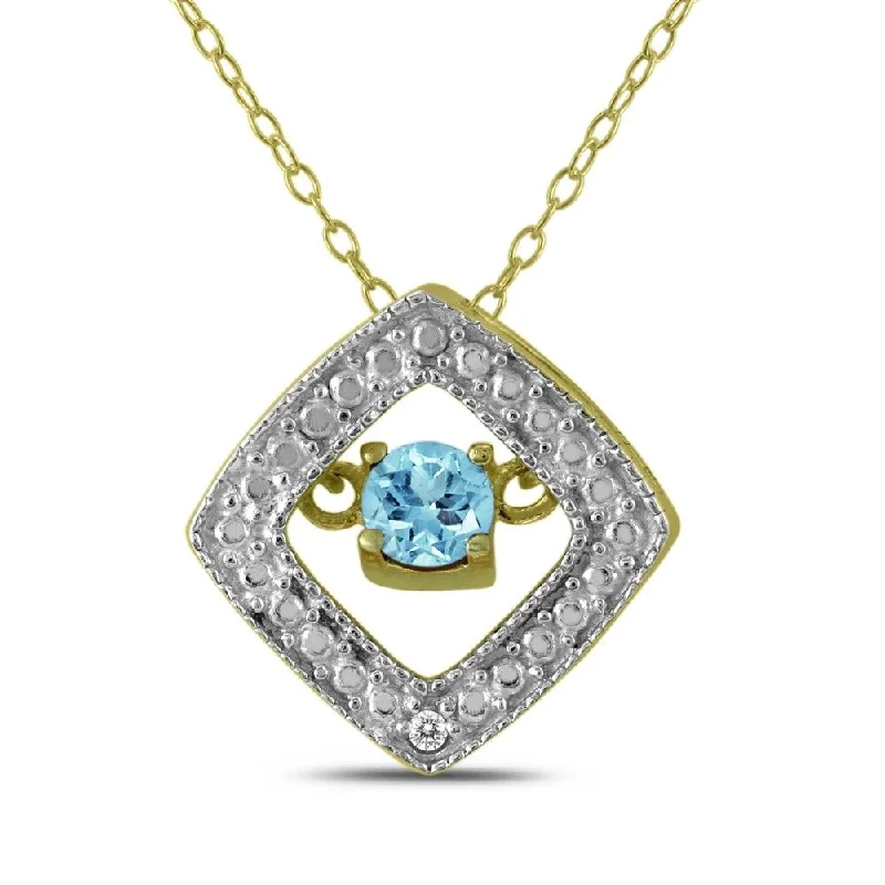 trendy personalized pendant necklace gold -Blue Topaz and Diamond Dancer Pendant in .925 Sterling Silver