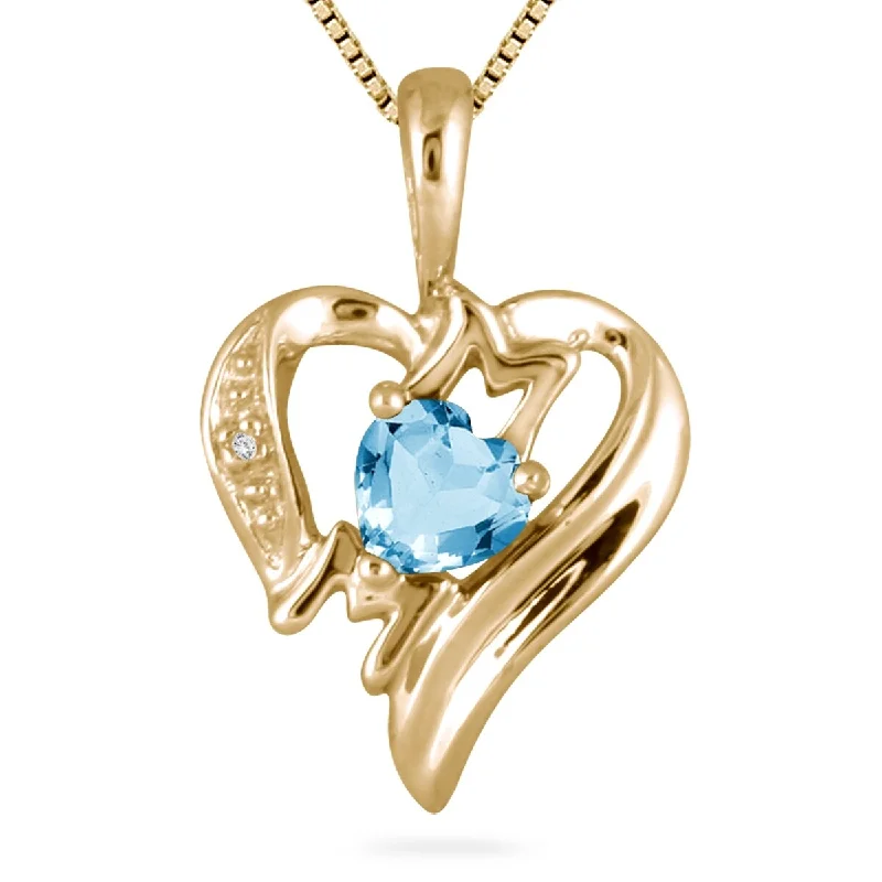 personalized pendant necklace with charm silver -Blue Topaz and Diamond Heart MOM Pendant in 10K Yellow Gold