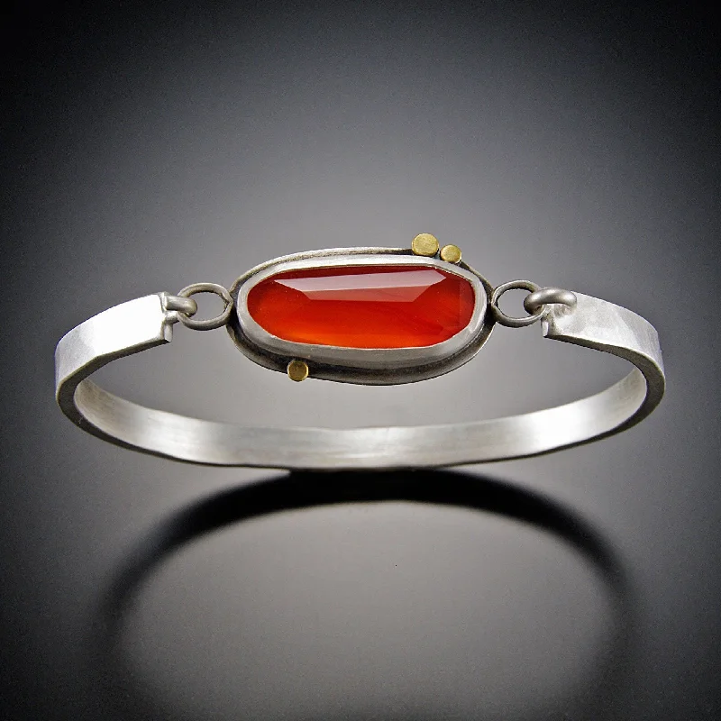 silver bracelet with custom engraving for anniversary gift-Carnelian Tension Cuff Bracelet