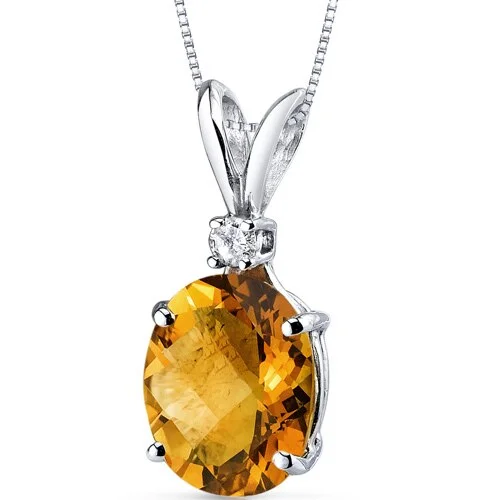 unique gemstone pendant necklace for men -Citrine and Diamond Pendant Necklace 14K White Gold 2.27 Carats Oval