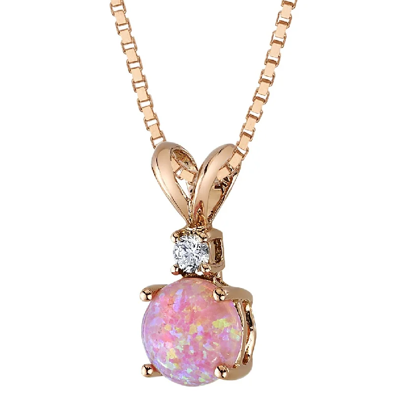 celestial pendant necklace with moon -Pink Opal and Diamond Pendant Necklace 14K Rose Gold