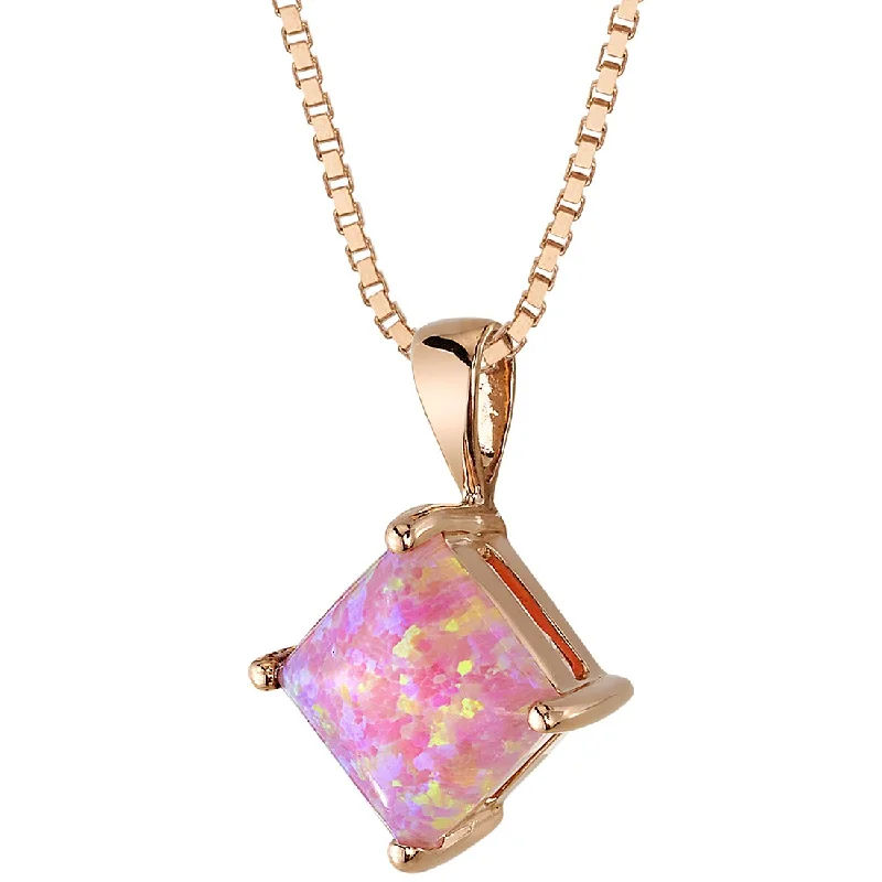 large pendant necklace with gemstone charm -Princess Cut Pink Opal Pendant Necklace 14K Rose Gold 1 Carat