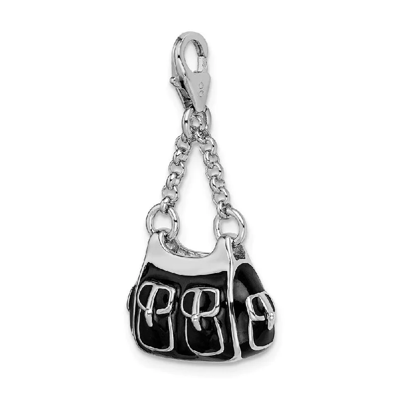 personalized crystal pendant necklace with birthstone -Diamond2Deal 925 Sterling Silver 3-D Enameled Black Handbag Lobster Clasp Pendant (L- 41 mm, W- 19 mm)