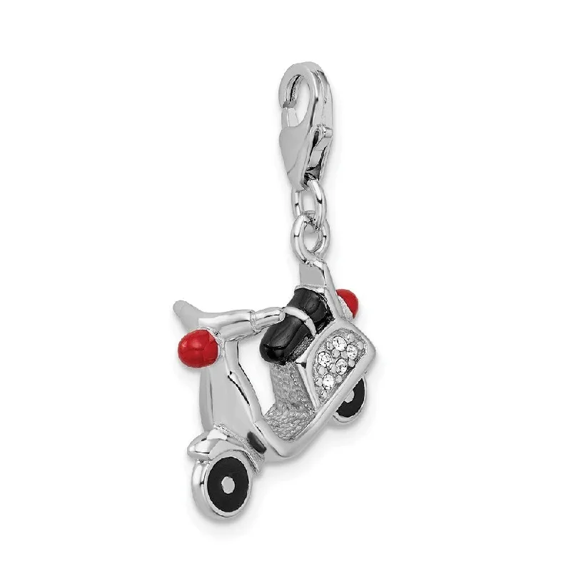 custom pendant necklace with gemstone charm -Diamond2Deal 925 Sterling Silver 3-D Enameled Element Moped Lobster Clasp Pendant (L- 39 mm, W- 13 mm)