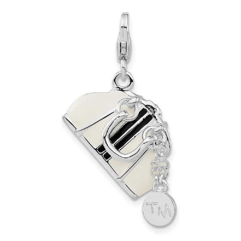 personalized pendant necklace with heart charm -Diamond2Deal 925 Sterling Silver 3-D Enameled Purse Lobster Clasp Pendant (L- 38 mm, W- 24 mm)