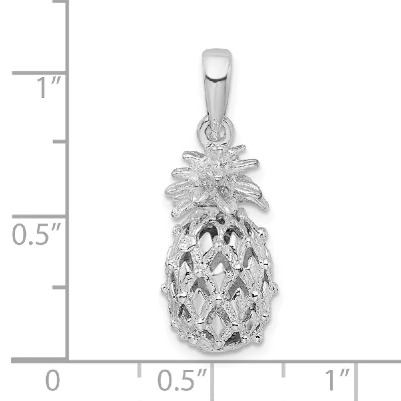 personalized pendant necklace with charm silver -Diamond2Deal 925 Sterling Silver 3D Cut-out Medium Pineapple Pendant (L-27mm, W-10mm)