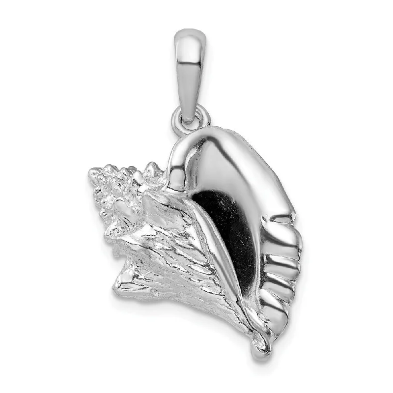 dainty crystal pendant necklace silver -Diamond2Deal 925 Sterling Silver 3D Large Conch Shell Pendant (L-28.23mm)