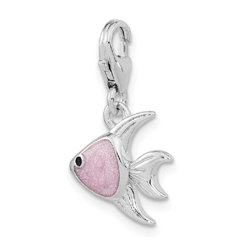 personalized pendant necklace for couples -Diamond2Deal 925 Sterling Silver Amore La Vita Rhodium-plated Enameled 3D Angel Fish Pendant and Charm (L-22.95mm, W-13.45mm)