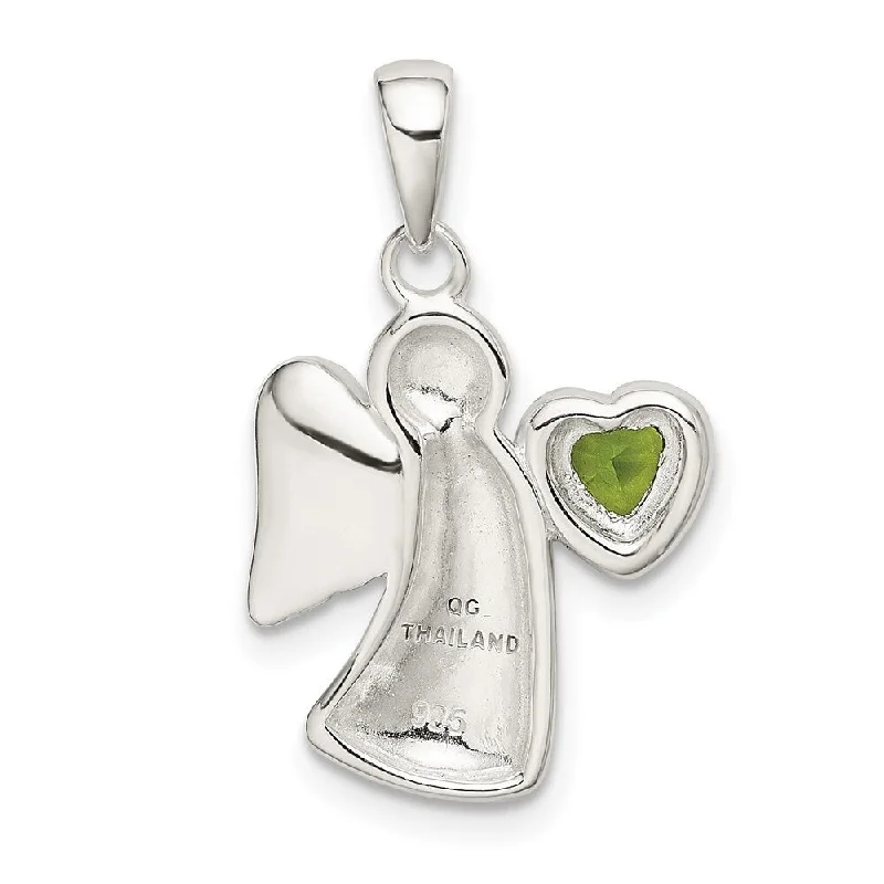 personalized birthstone pendant necklace silver -Diamond2Deal 925 Sterling Silver Angel with Light Green CZ Heart Pendant (L- 25 mm, W- 15 mm)