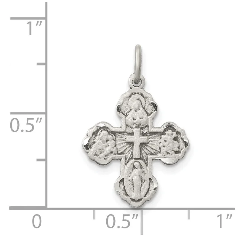 silver pendant necklace with star charm -Diamond2Deal 925 Sterling Silver Antiqued Mini 4-way Medal Cross Pendant