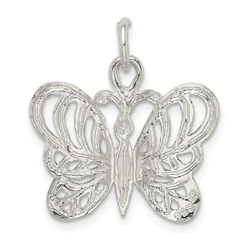 custom crystal pendant necklace silver -Diamond2Deal 925 Sterling Silver Butterfly Pendant (L- 25 mm, W- 25 mm)