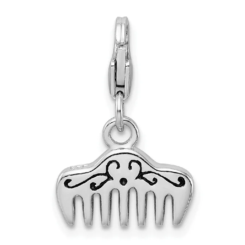 trendy silver pendant necklace with charm -Diamond2Deal 925 Sterling Silver Element Enamel Comb Lobster Clasp Pendant (L- 29 mm, W- 13 mm)